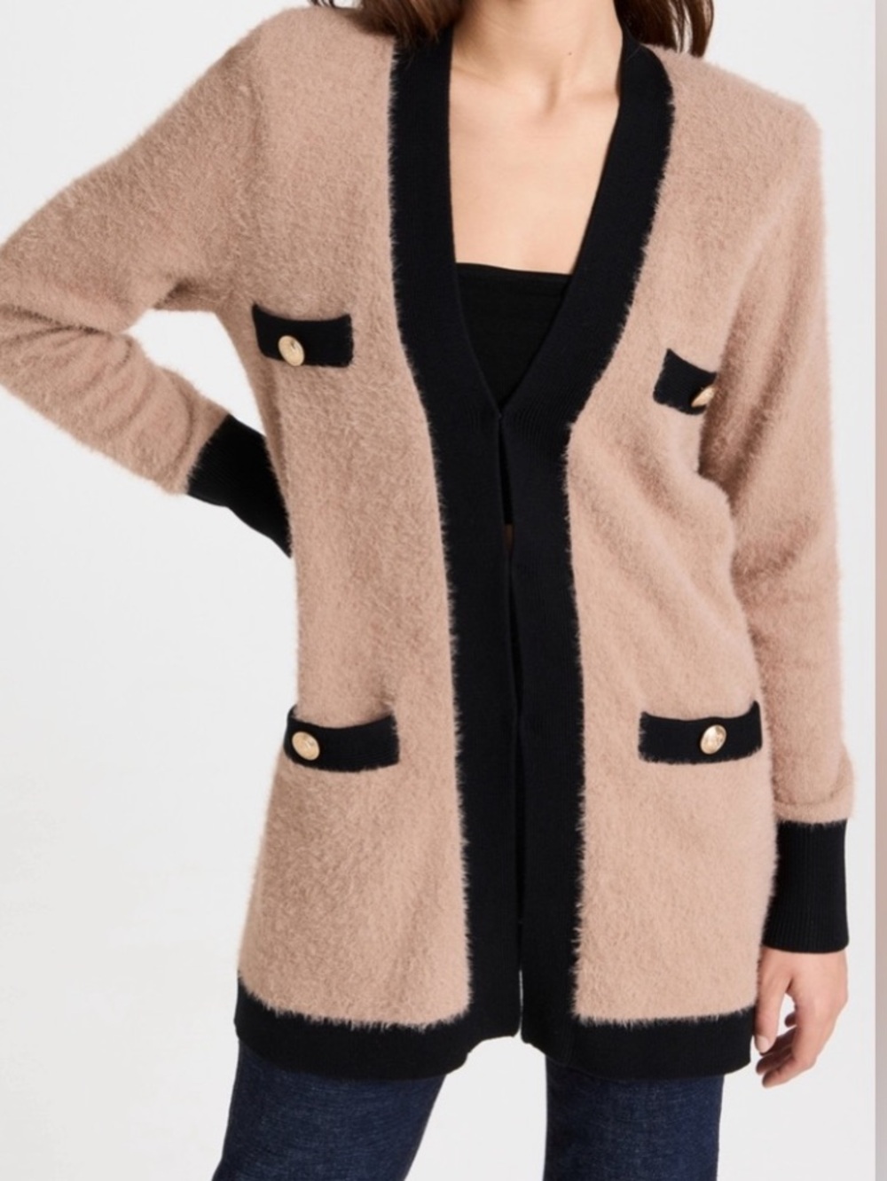 L’AGENCE Elin Four Pocket Cardigan in Camel & Black large - read all